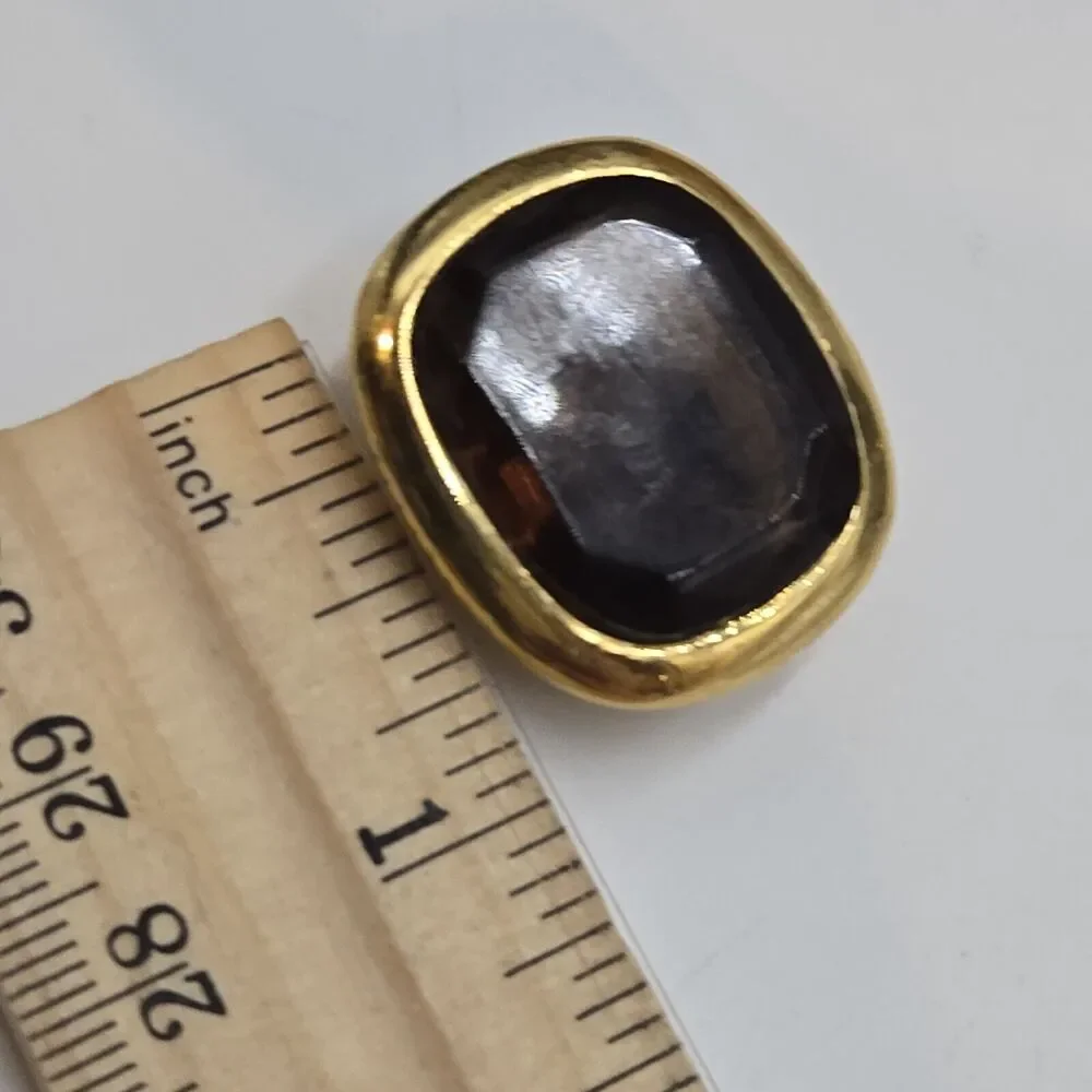 Vintage Signed Joan Rivers Square Bezel Set Amber Tone Glass Clip On Earrings